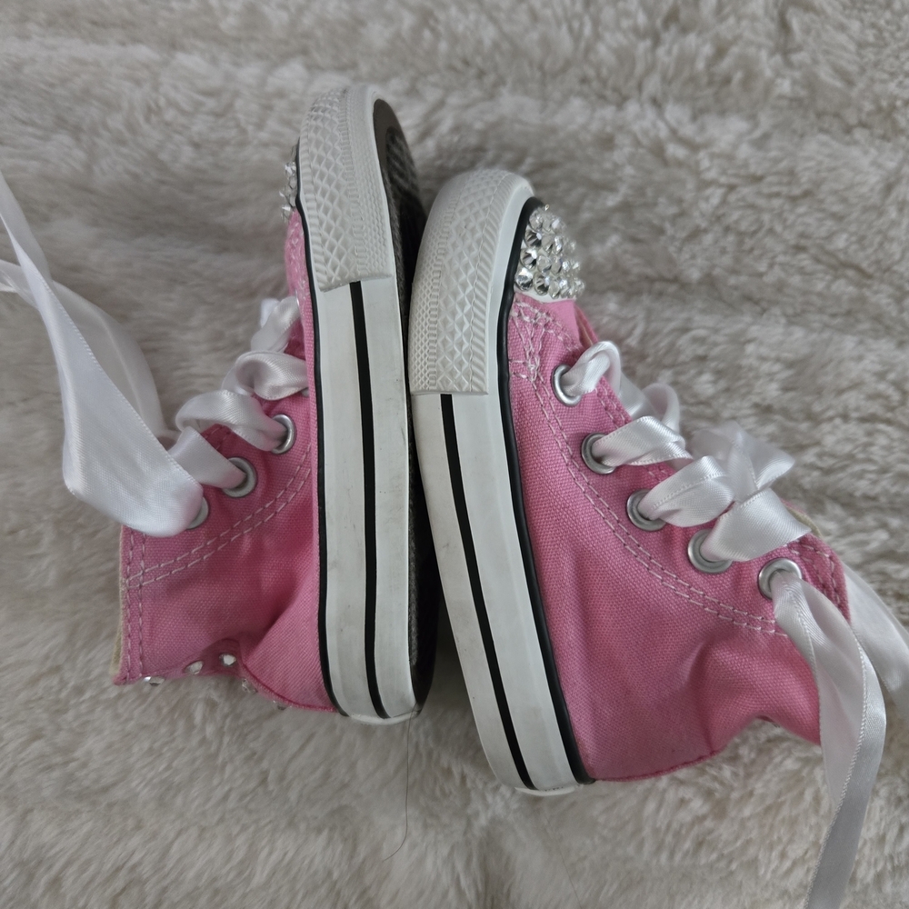 Converse Pink Kids Sneakers with Rhinestone Toes - Picture 4 of 8